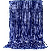 EOBOH 50PCS Christmas Bead Necklace, Blue Bead Necklaces Stuff, 33" Mardi Gras Beads Necklace Costume, Festival Parade Throw Accessories for Wedding Birthday Party Events Supplies Decorations
