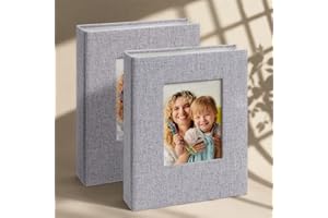 Vienrose 4x6 Mini Photo Album, 2 Pack, 52 Photos, Grey | Linen Cover, Photo Book, Baby Memory Book, Artwork Postcards Storage