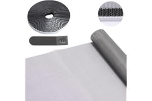 FLYZZZ Window Screen Mesh Kits 40''X 118'' Grey Window Screens for House Windows with 28FT Upgraded Hook and Loop Self-Adhesive DIY Replacement Screens for Windows