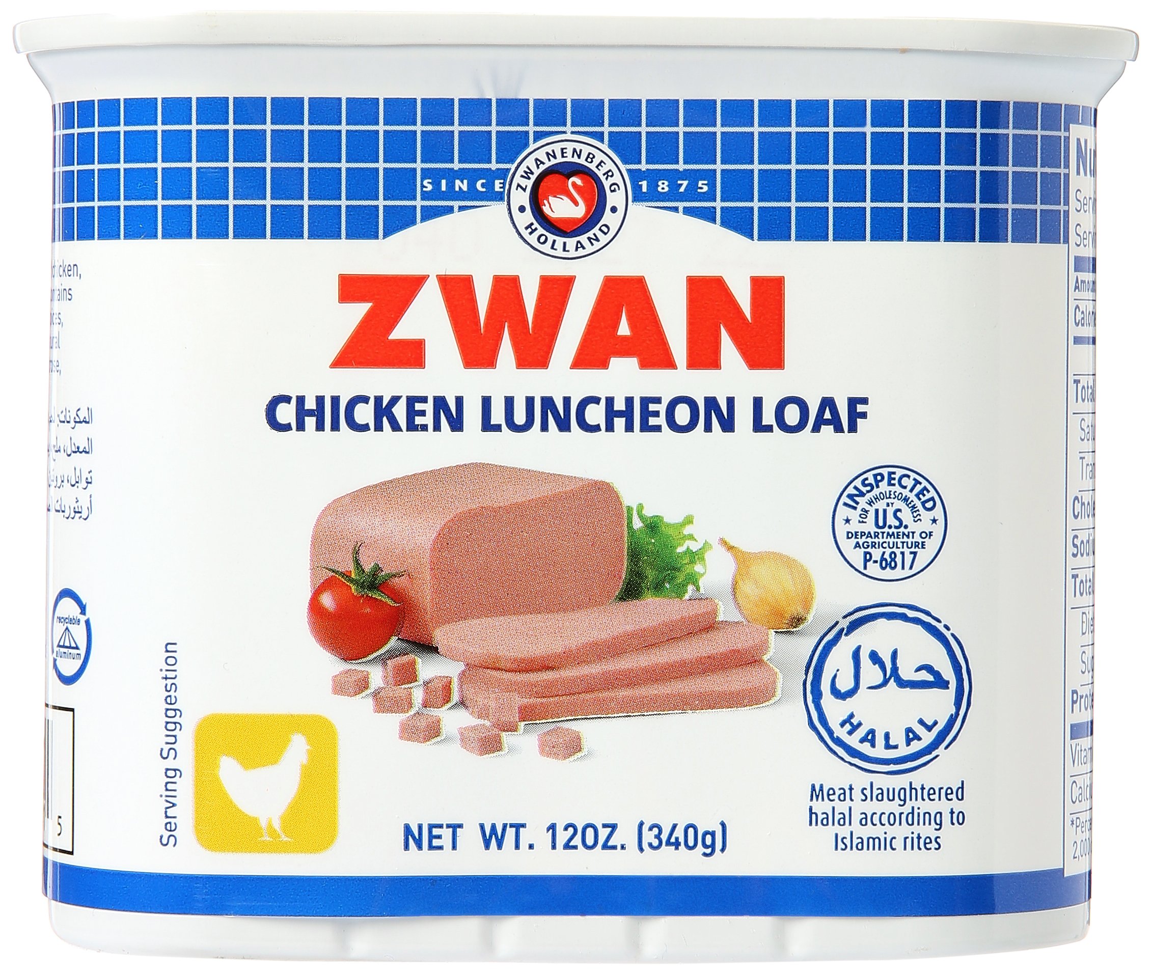 Ziyad chicken luncheon meat, Halal, 12oz pull top can