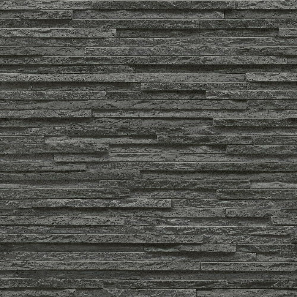 Exclusive Vintage Brick Stone Grey Textured Vinyl Wallpaper (New Stone Black
