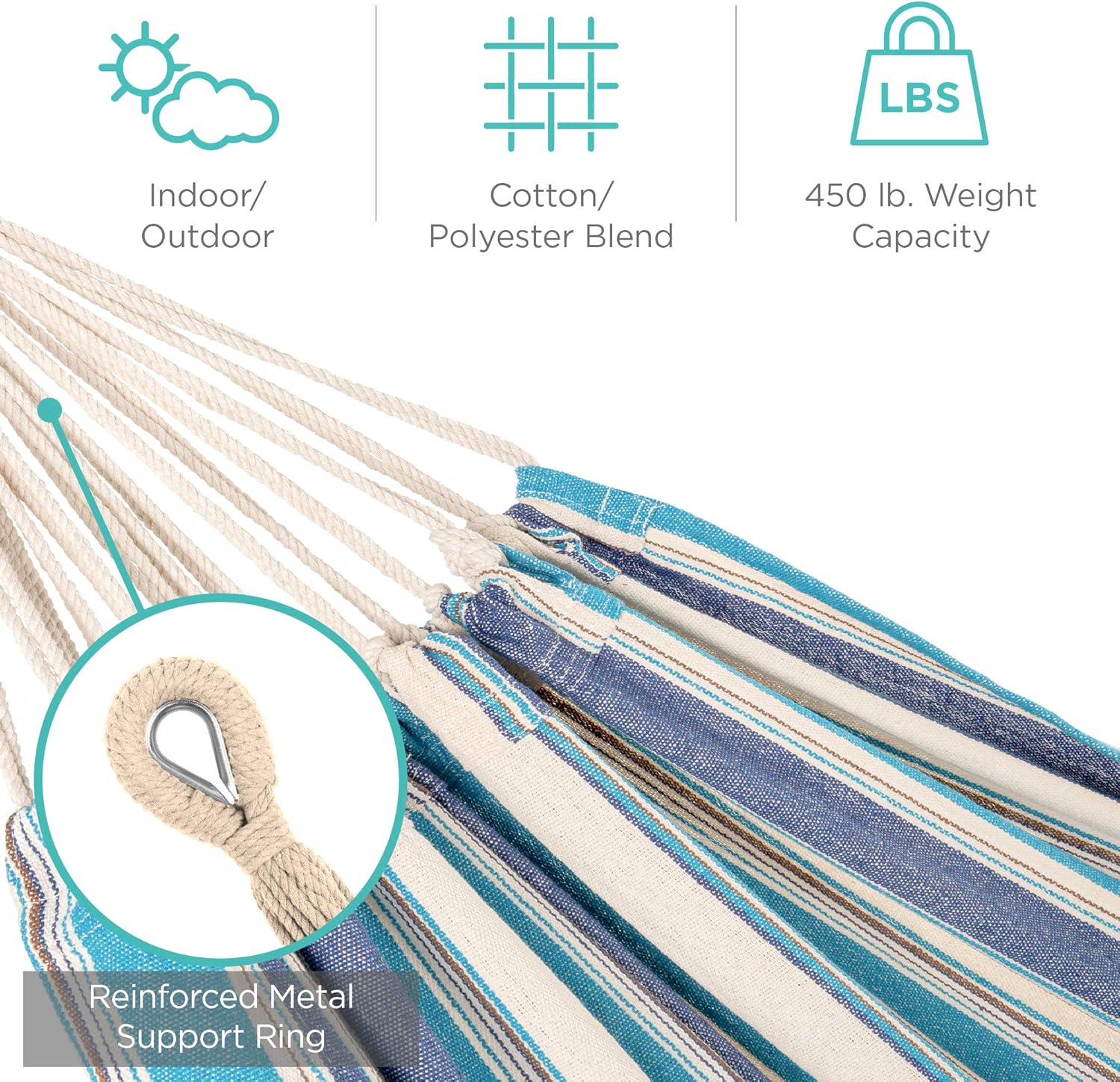 Best Choice Products 2-Person Indoor Outdoor Brazilian-Style Cotton Double Hammock Bed w/Carrying Bag, Steel Stand, Ocean : Garden & Outdoor
