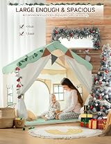 besrey 2-in-1 Kids Play House Tent with Lights & Pad Green view 6