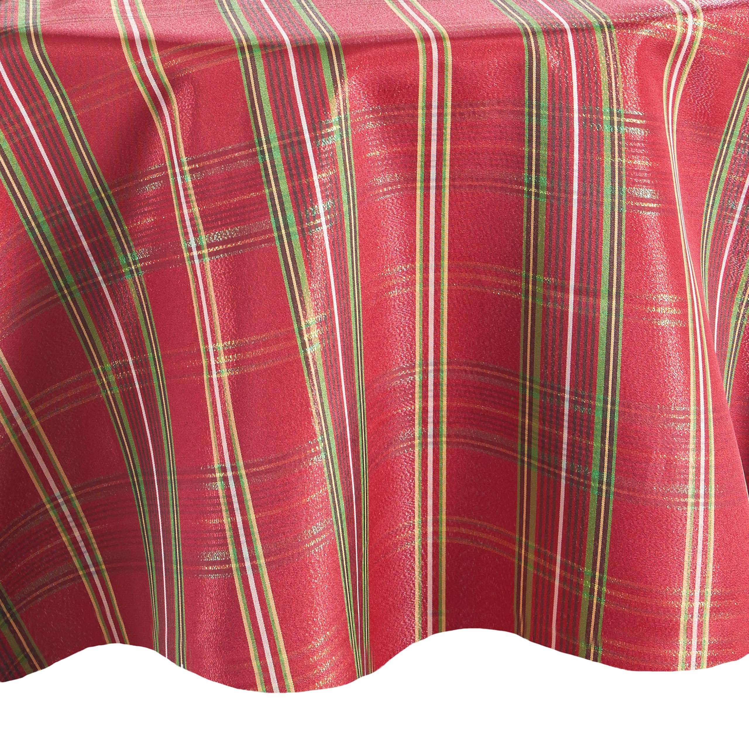 Elrene Home Fashions Shimmering Plaid Holiday Fabric Tablecloth, 60" x 84" Oval, Red