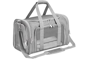 LEHNI Soft-Sided Cat/Dog/Pet Carrier, Collapsible Pets Travel Carriers for Big Cats/Small Dogs with Shoulder Strap & Removable Mat, Mesh Puppy Carry Bag, Up to 16 Lbs, TSA Airline Approved(Gray)
