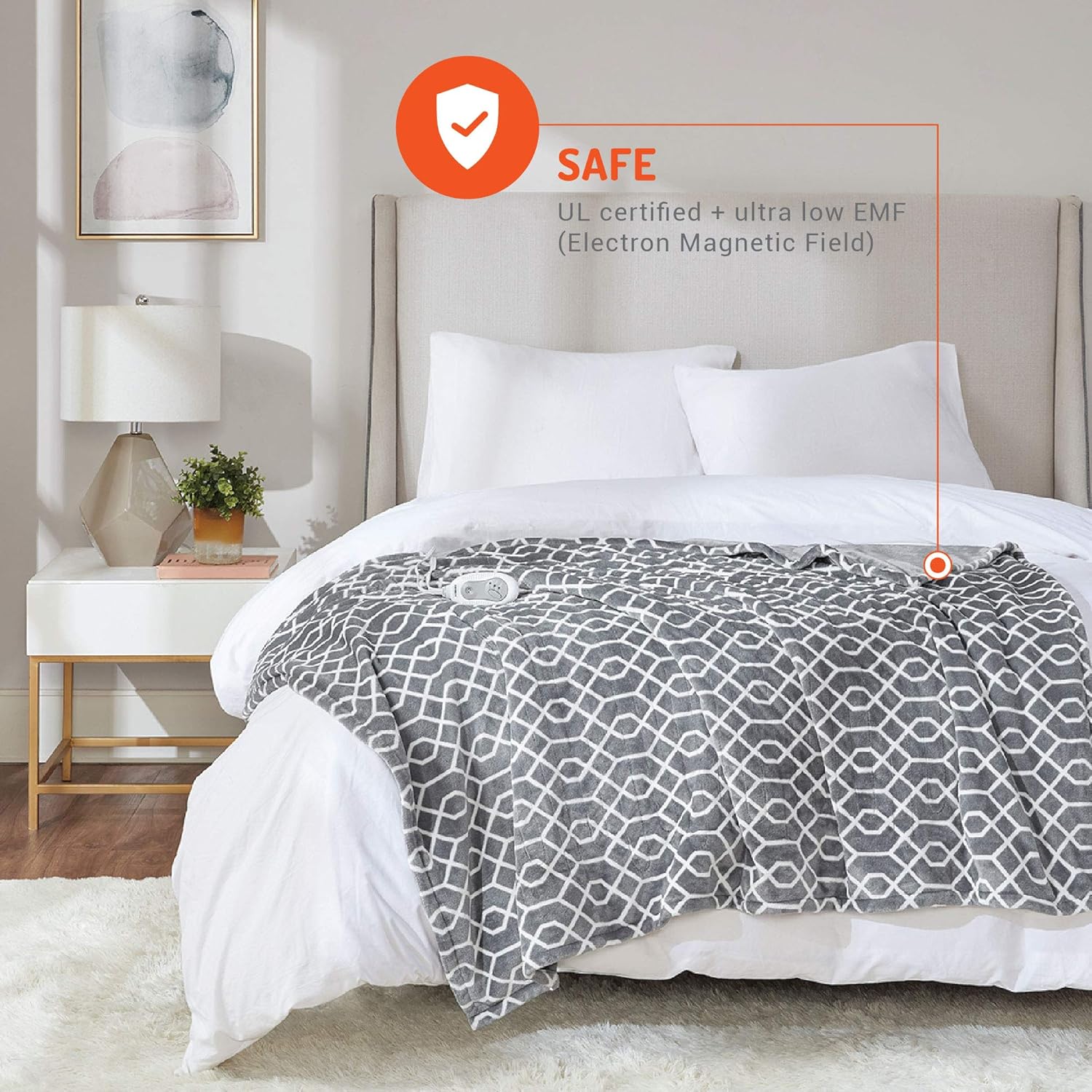 Degrees Of Comfort Heated Blanket | Electric Lap Blankets and Throws for Office | 3 Heat Settings W/ 2 Hour Auto Shut Off, UL Certified & Low EMF | Machine Washable - 50x60 Geometric: Kitchen & Dining