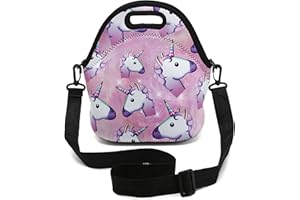 HAPPYLIVE SHOPPING Insulated Neoprene Lunch Bag Removable Shoulder Strap Reusable Thermal Thick Lunch Tote Bags For Women,Teens,Girls,Kids,Baby,Adults-Lunch Boxes For Outdoors,Work,Office,School (Many Unicorns)
