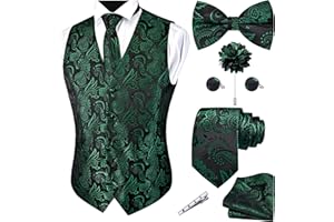 GUSLESON Formal Men Vest Paisley Floral Jacquard Tie Waistcoat Bow tie Hanky Lapel Pin Cufflinks Set Wedding 7PCS