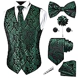 GUSLESON Mens Green Vest Tie and Bow Tie Set Formal