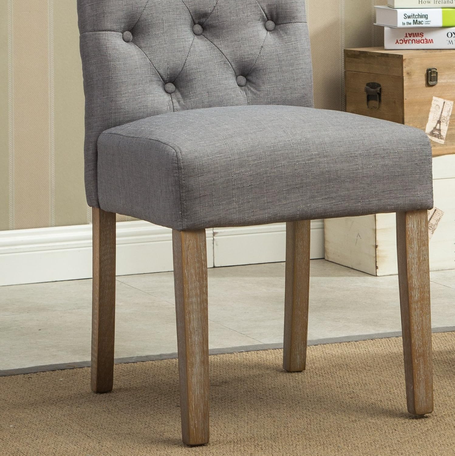 Roundhill Furniture Habit Grey Solid Wood Tufted Parsons Dining Chair (Set of 2), Gray - Chairs
