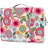 SANFAN 360° Protective 3 Pockets Laptop Sleeve Case Bag with Handle for MacBook Air 15 inch,MacBook Pro 16 inch and 15.6 inch Screen Laptop (Flowers)