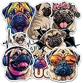 Pug Sticker 8 Pcs (Large Size) Vinyl Stickers Laptop Waterproof Decal for Car Bumper Water Bottle Notebook Luggage Window Funny Party Birthday Decorations - Size 4 Inches