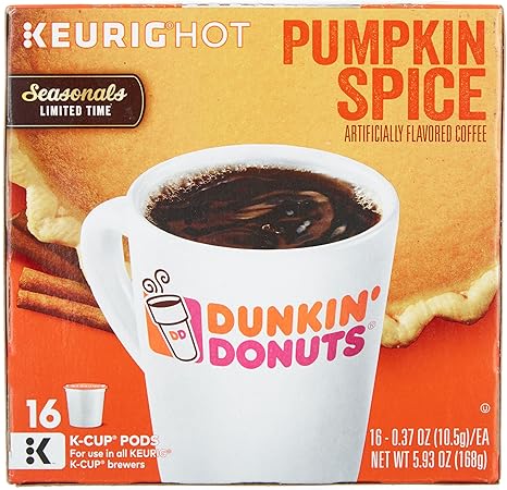 Dunkin Donuts Pumpkin Spice Flavor K Cups For Keurig Coffee Brewers 16 Count Amazon Com Grocery Gourmet Food