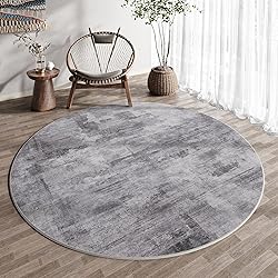 WondRg 5x5 Washable Round Rug Grey Abstract Modern