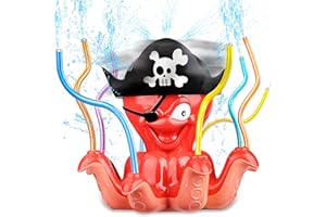 Sloosh Pirate Octopus Water Sprinkler for Kids, Backyard Water Toy with 8 Nozzles and Spinning Hat, Water Spray Toys for Toddlers, Kids Sprinkler for Yard Outdoor Activities