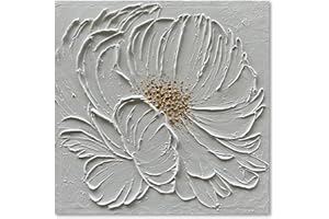 Diathou 36x36 Inch White Flower Texture Art Hand Painted Abstract Home Wall Decorative Art