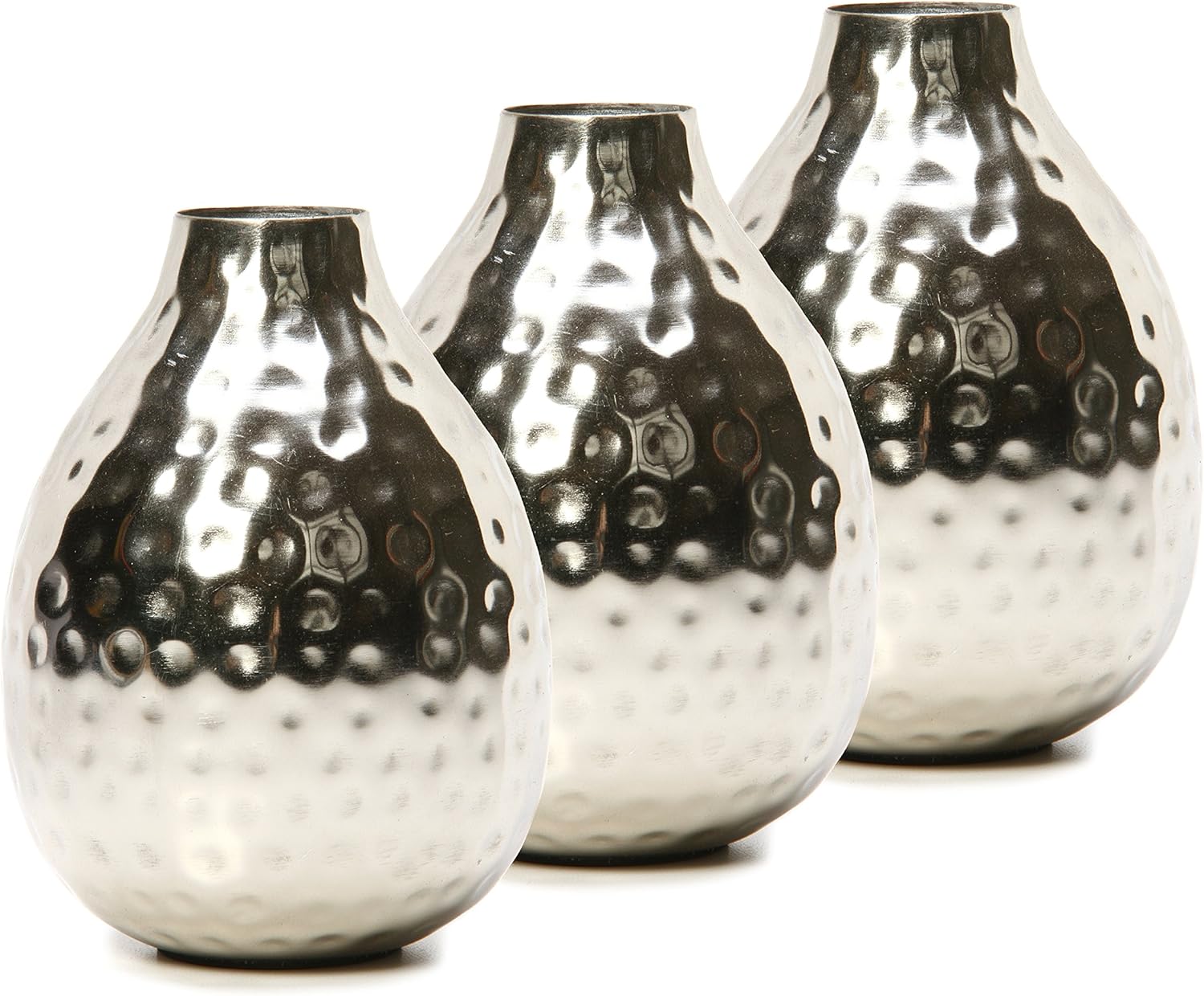 Hosley Set of 3 Metal Bud Vases - Your Choice of Colors. 4.5 Inch High. Ideal Accent Piece for Coffee and Side Tables as Well as Dried Floral Arrangements (1-Silver Finish): Home & Kitchen