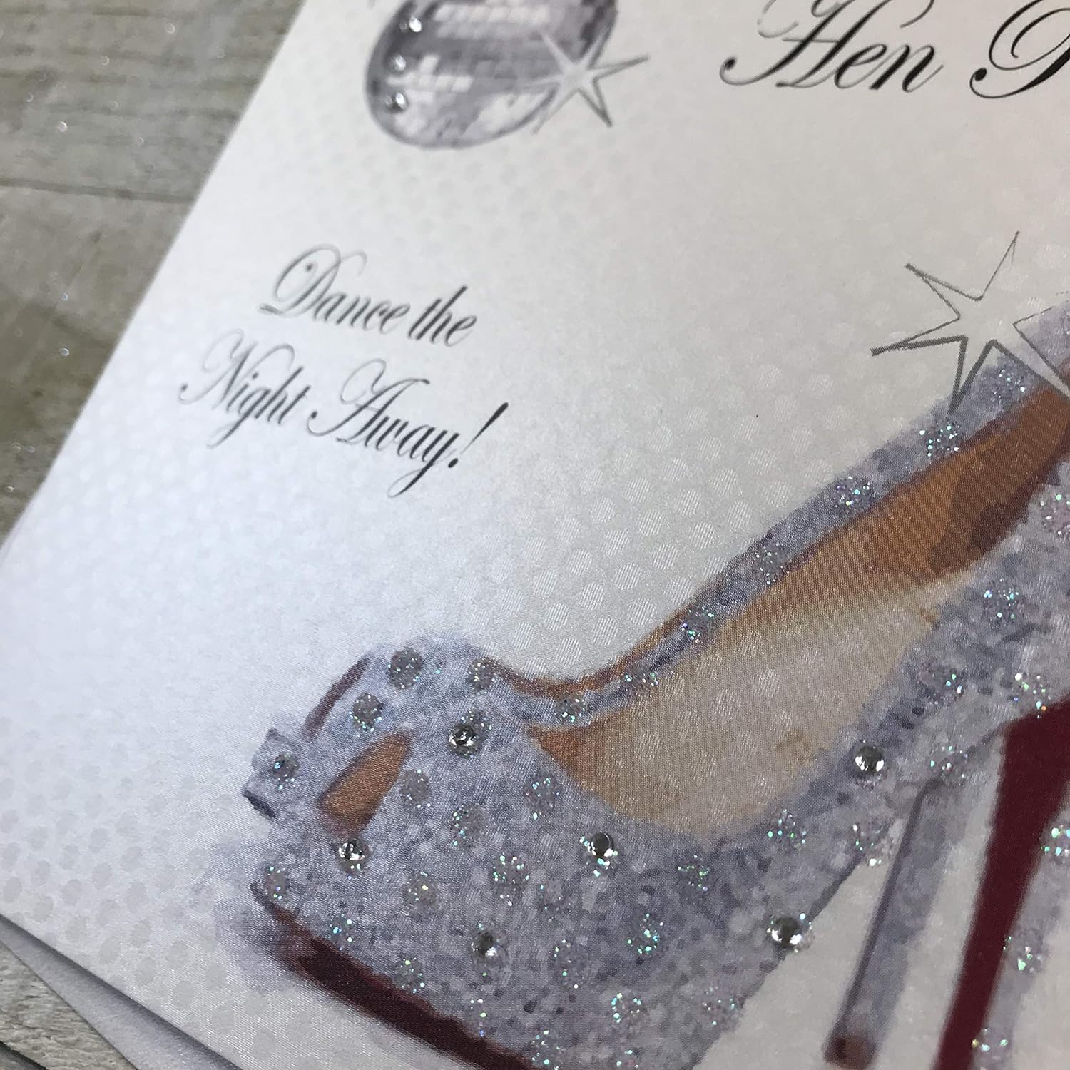White Cotton Cards Dance The Night Away Party Handmade Card with Glitter Ball and Sparkly Shoes, White, PD24 - Image 4