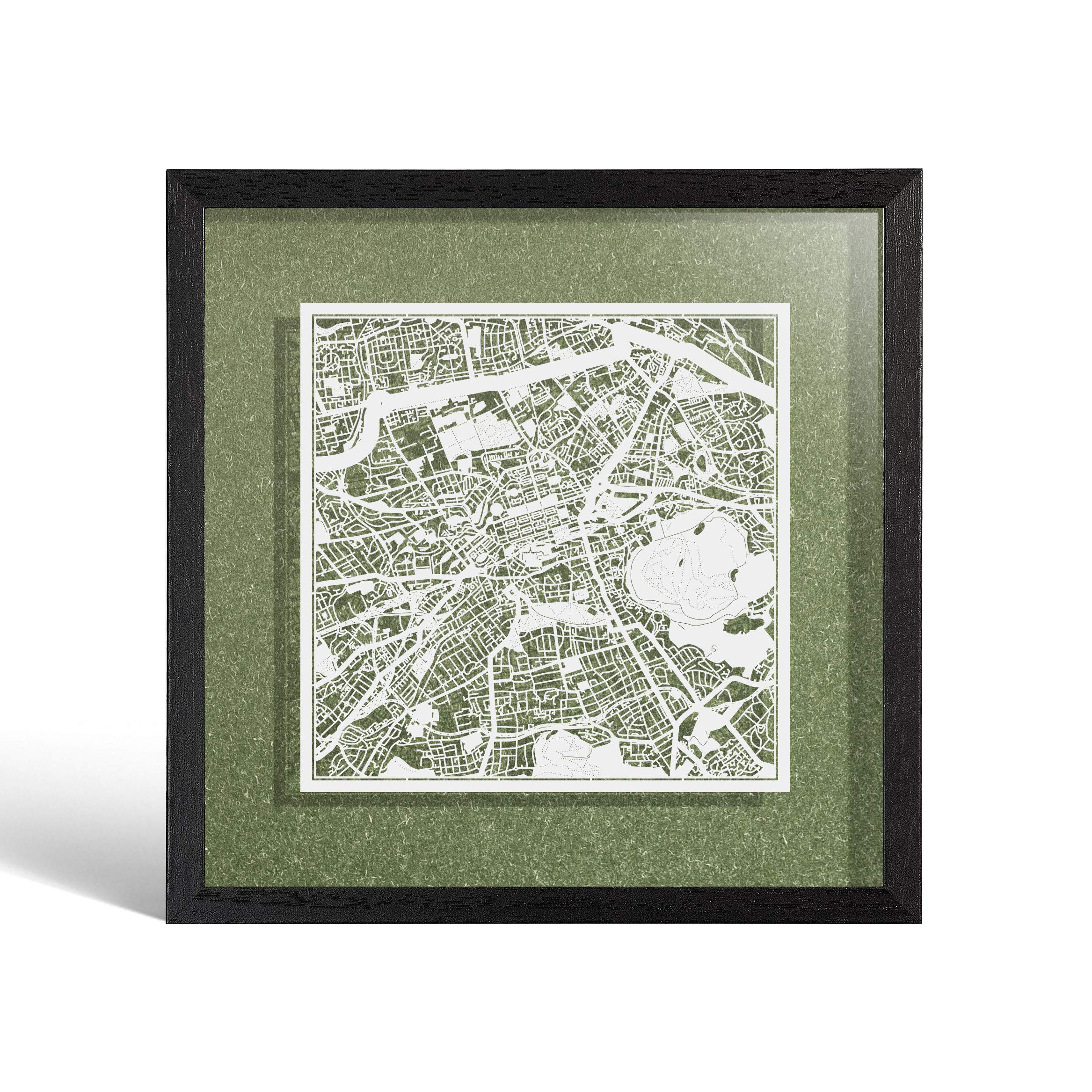 O3 DESIGN STUDIO Edinburgh Marco de Papel para mapas, White map, Black frame, 9x9 inches, Gift Boxed, 4 background color, self-changing, Paper Art