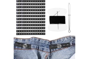 MEYEYAIA 12 Pcs Pant Waist Tightener for Women,Adjustable Elastic Waist Band Tightener for Loose Jean Pants,Kids Waist Adjuster for Pant with 12 Elastic Band,20 Buttons, Needles and Thread, Belt Threading Tool
