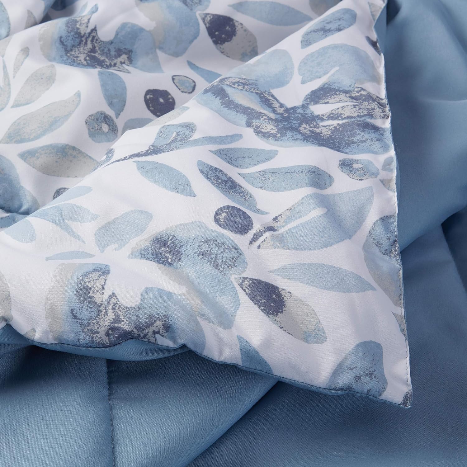 Basics 10-Piece Comforter Bedding Set, Full / Queen, Blue Watercolor Floral, Microfiber, Ultra-Soft: Home & Kitchen