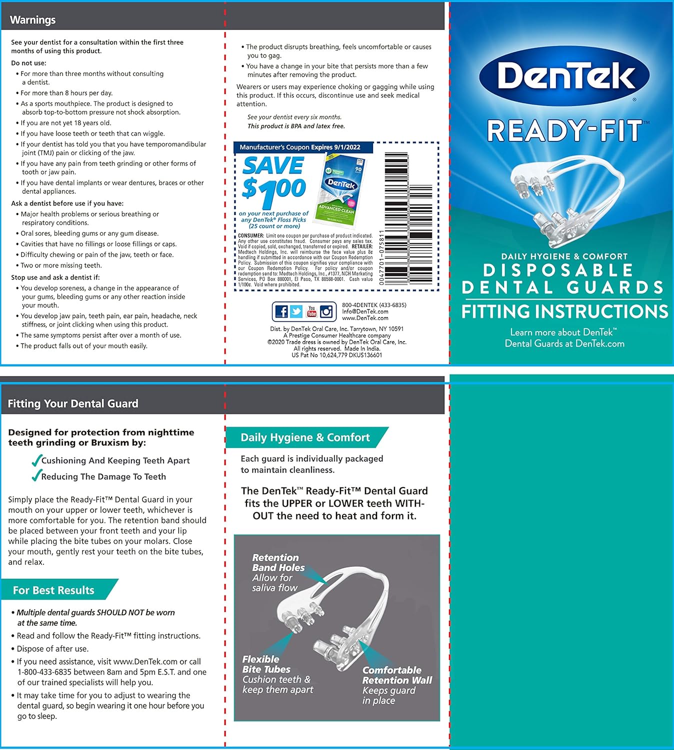 DenTek ReadyFit Disposable Dental Guards BPA Latex Free, 12 Count: Beauty