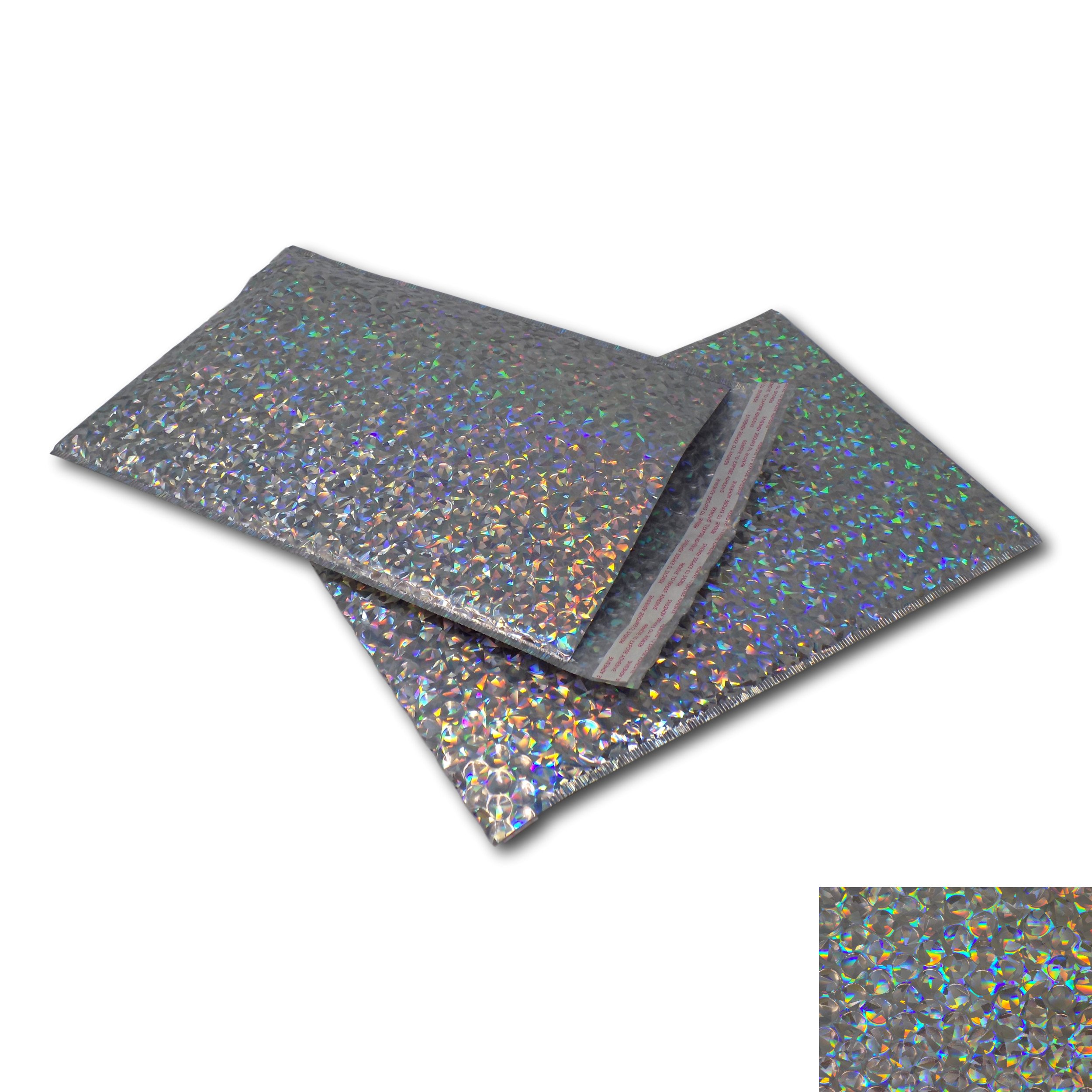 EPOSGEAR 10 Pack Silver Holographic Metallic Gloss Foil Padded Bubble Mailing Gift Postal Bag Envelopes - (324mm x 230mm - A4 / C4)