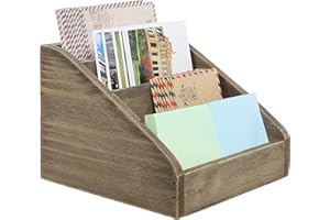 MyGift Vintage Dark Brown Wood 4 Compartments Decorative Rustic Mail Sorter/Office Desk Stationary Organizer