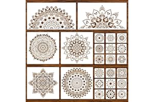 CLOTHMILE 24 Pieces Mandala Stencil Reusable Mandala Painting Templates Floral Design Stencil Mandala Drawing Craft Stencil for DIY Wall, Tile, Furniture, Canva, Outdoor Indoor Decoration