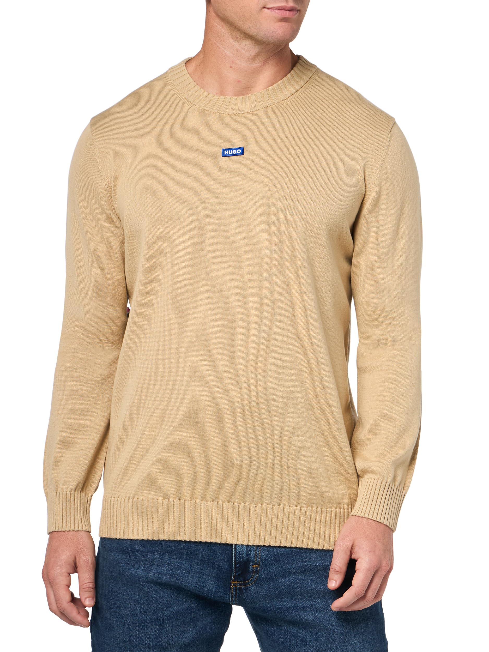 HUGO Center Logo Cotton Knit Sweater, Dunes, XXL