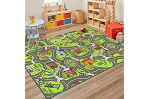 ARENARUG Upgrade Ultra Non Slip Kids Car Rug, Kids Road Playmat Rug for Toy Cars, Educational Town City Map Washable Carpet for Boy Playroom Bedroom, Safer Car Track Play Mat for Children Baby Toddler, 60"x36"