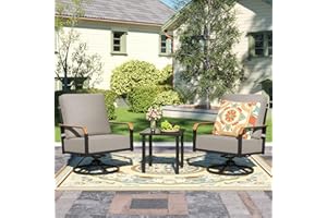 NATURAL EXPRESSIONS Outdoor Bistro Set, 3 Piece Swivel Glider Rocking Chairs Patio Conversation Furniture Set with 2 Rockers, 1 Metal Table and 6" Thick Cushions for Backyard, Porch, Balcony, 350lbs.