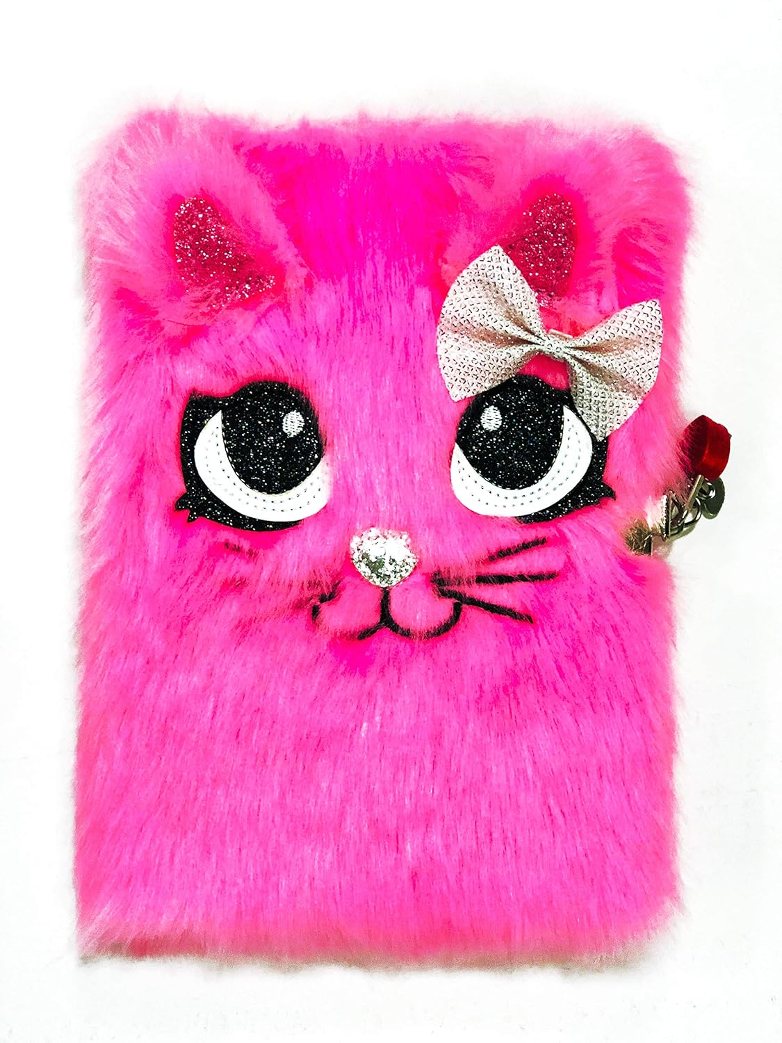Light Pink Busy Kid Plush Diary with Lock for Girls Glitter Kitty