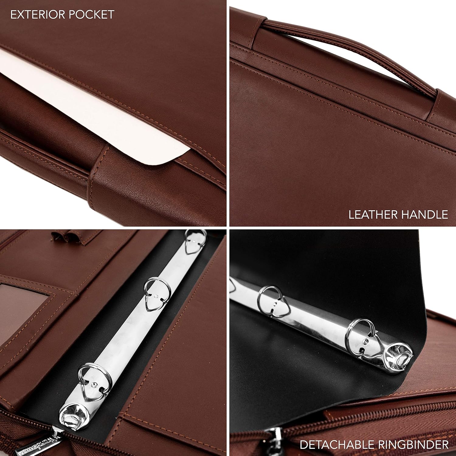 Wundermax Portfolio Padfolio 3 Three Ring Binder Document Organizer Vegan Leather Folder with Handle Legal Size Writing Pad Zipper 10.1 Inch Ipad Case Designer Business Planner for Men Women Brown : Office Products