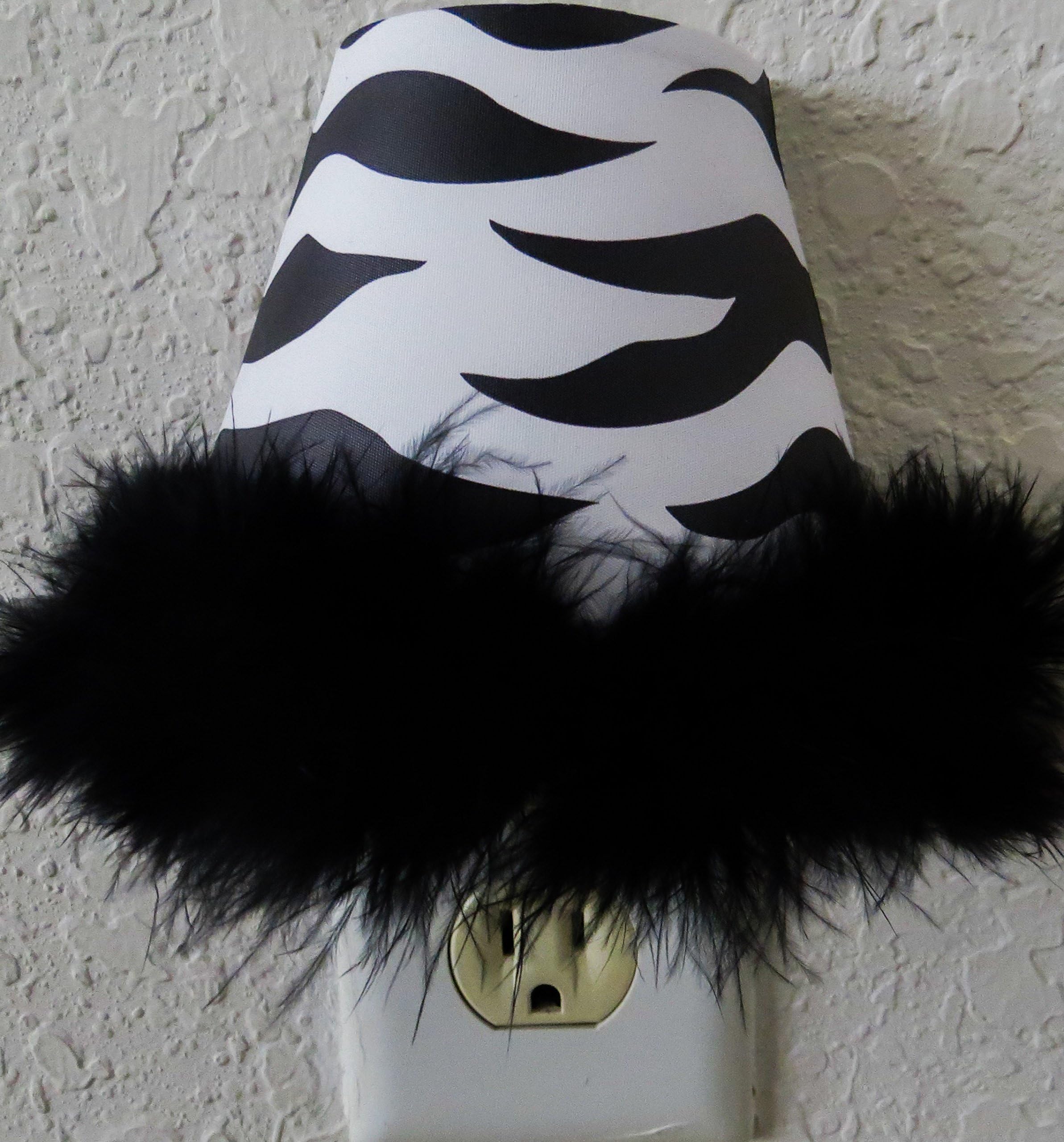 Zebra Print Night Light with Black Boa Trim
