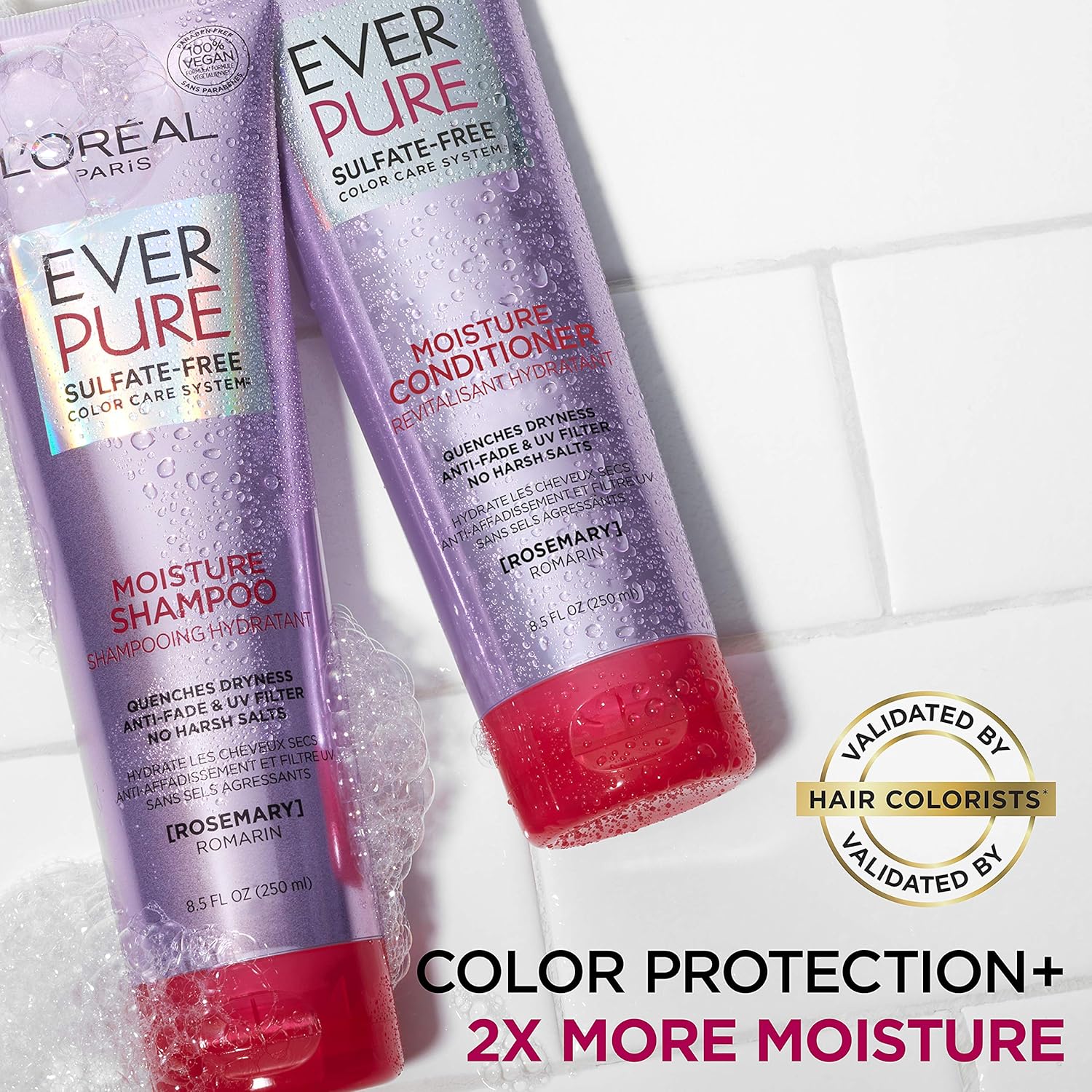 L'Oréal Paris EverPure Moisture Sulfate Free Shampoo and Conditioner for Color-Treated Hair, 8.5 Ounce (Set of 2): Beauty