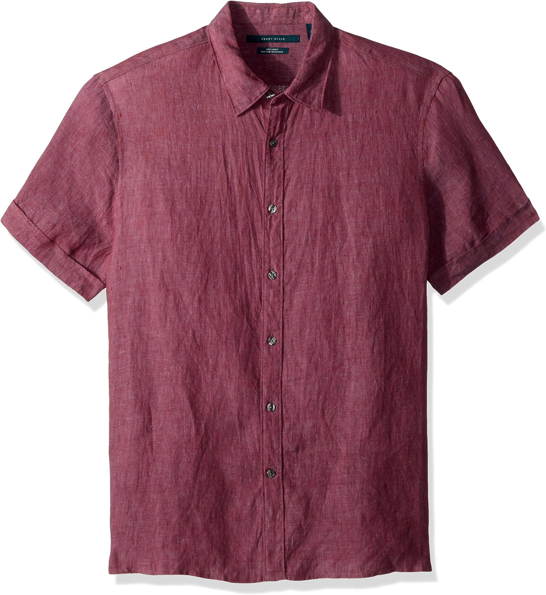 Perry Ellis Men's Short Sleeve Solid Linen Shirt