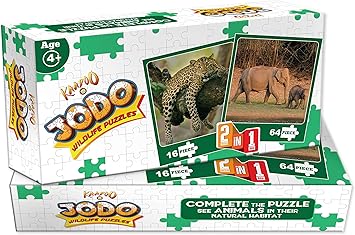 Kaadoo Jodo - Elephant (64 Pieces) with Leopard (16 Pieces) - 2-in-1 Puzzle Game