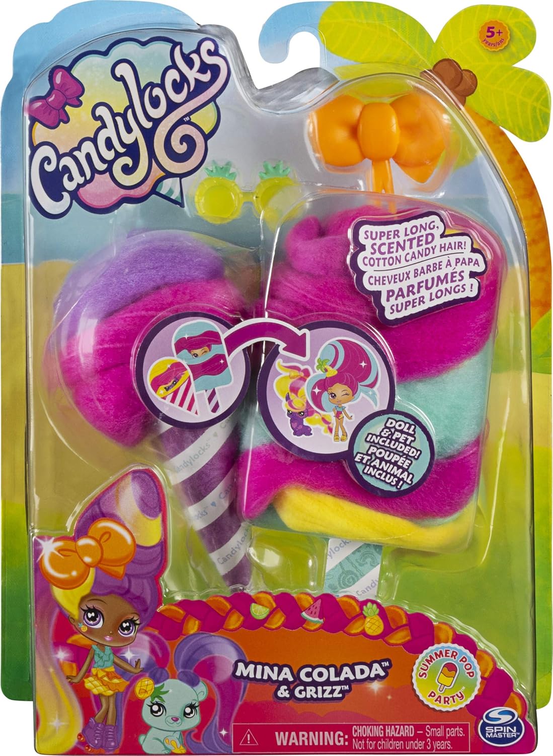 Candylocks 2-Pack, Mina Colada 7.5-cm Scented Collectible Doll and Pet with Accessories, Grey - Image 3