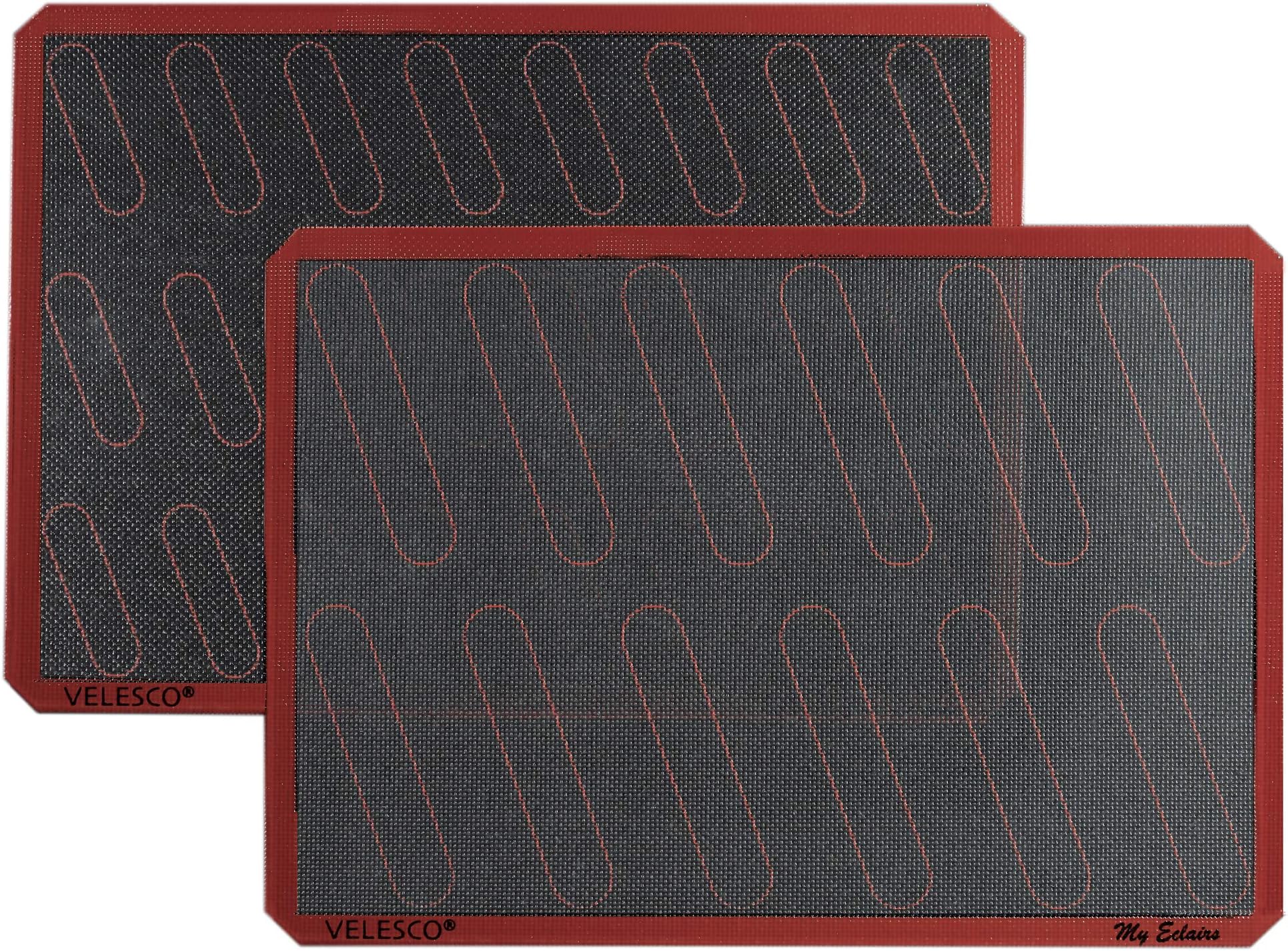 Silicone Eclair Baking Mat - Set of 2 Half Sheet 11 5/8" x 16 1/2" - Non Stick Micro Perforated Silicon Liner by Velesco