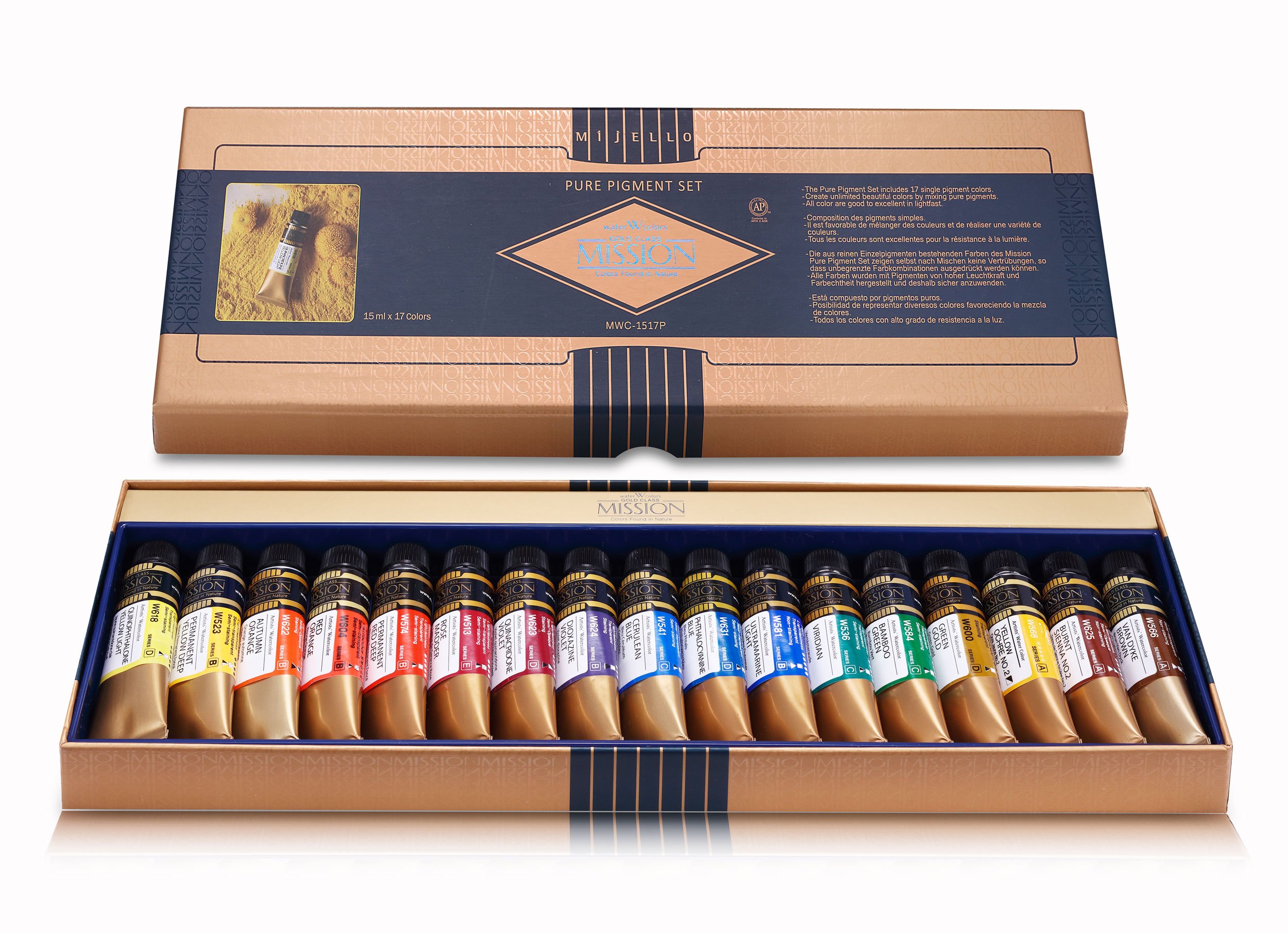 Mijello Mission Gold Class Pure Pigment Water Color MWC-1517P, 15ml 17 Colors