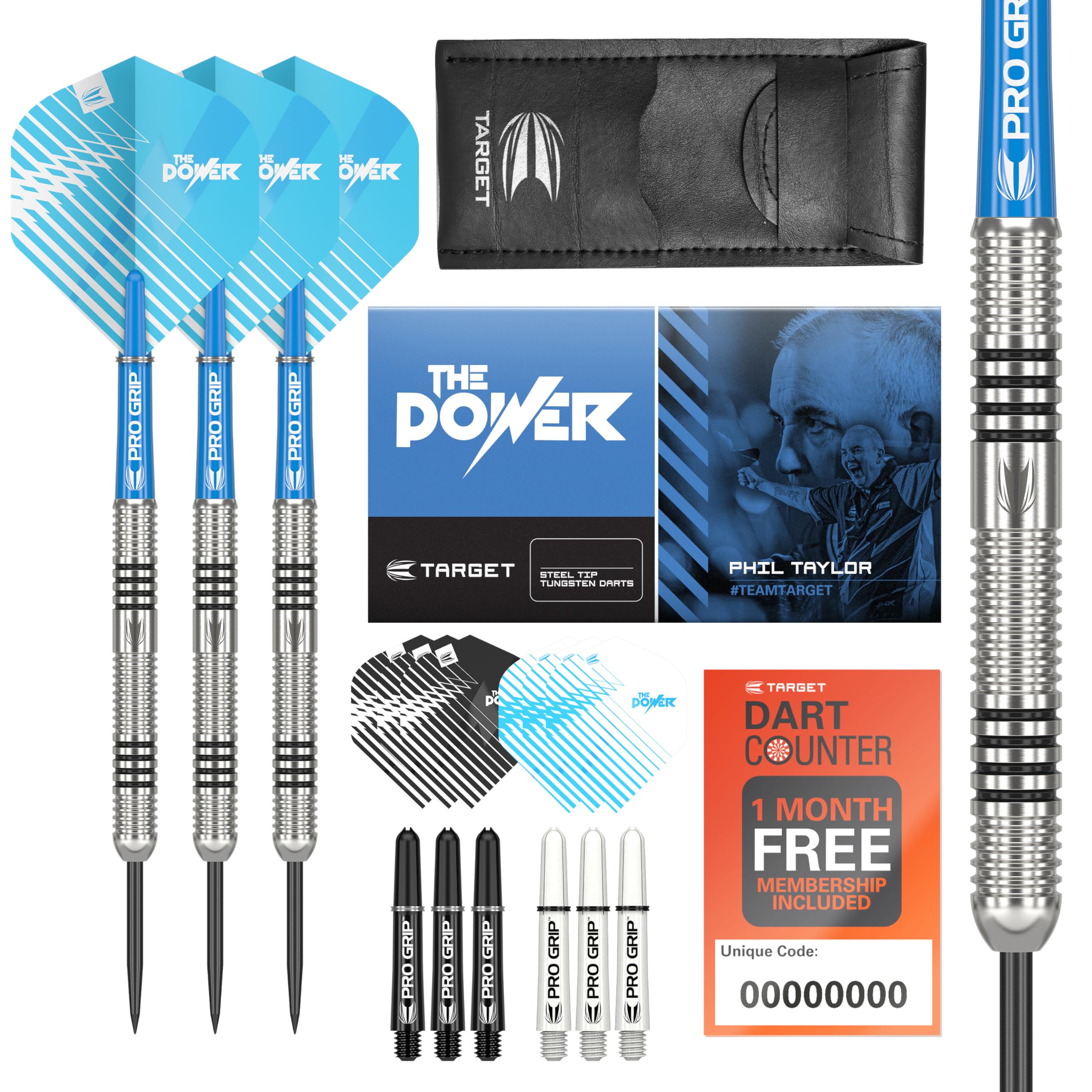 Target Darts Phil Taylor 24G 80% Tungsten Steel Tip Darts Set - 9 Pro Grip Shafts - 9 Pro Ultra Flights - Dart Wallet Bundle