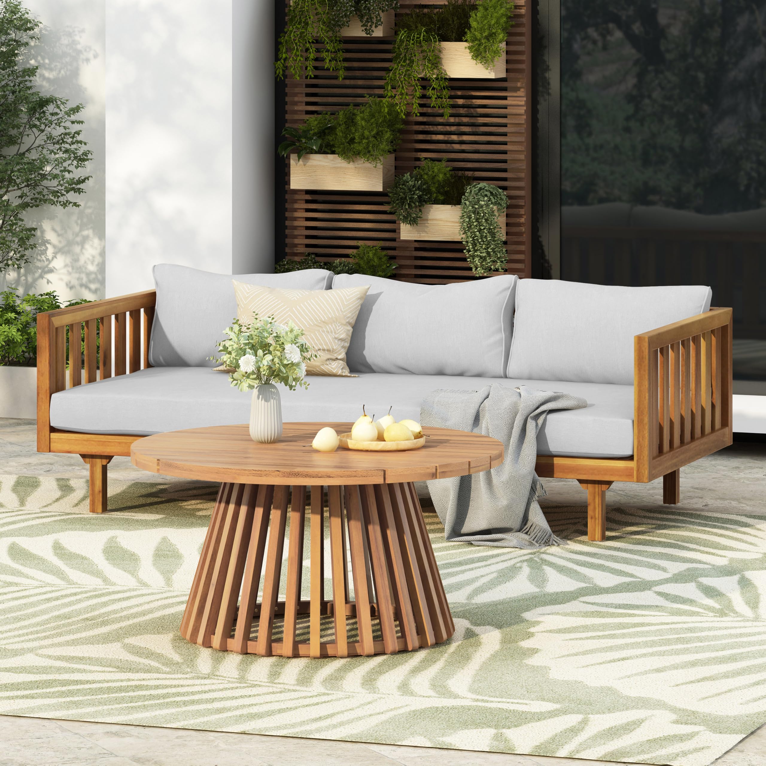Photo 1 of *PARTIAL SET - See Clerk Notes*
Merax Outdoor Acacia Wood Conversation Set - Patio 3-Seat Loveseat Sofa w/Coushion and Round Coffee Table for Backyard, Lawn, Balcony, Teak+Light Gray/Light Teak