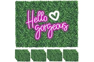 DERTE 12 Pcs 24"x 16" Artificial Grass Wall Panels with Pink Neon Sign Boxwood Hedge Wall Panels for 31 SQ Feet Greenery Backdrop Wall Decor for Indoor Garden Fence Backyard (Style B)