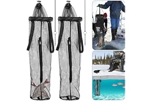 LFUTARI Ice Fishing Well - Portable Ice Fish Catching Basket - Lightweight Mesh Fishing Net Bag for Live Fish Fishing Bucket Storage Cage