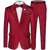 MAGE MALE Mens Suits Velvet Tuxedo Suit Set Slim Fit 2 Piece Luxurious Party Dinner Jacket Pants with Bow Tie