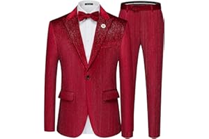 MAGE MALE Mens Suits Velvet Tuxedo Suit Set Slim Fit 2 Piece Luxurious Party Dinner Jacket Pants with Bow Tie