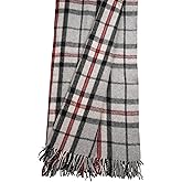 Briomhar Tartan Throw Blanket Plaid - Scottish Wool Blanket, Thick Warm Throw with Fringed Edges 60 x 70 inches (Thomson Grey)