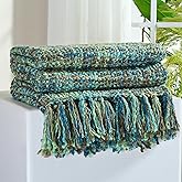 GINAMUSE Multi-Color Green Cable Knitted Throw Blanket for Couch,50"X60" Boho Style Textured Blankets for Home Decor,Super Soft Warm Cozy Chunky Knit Blanket with Decorative Tassels for Bed and Sofa