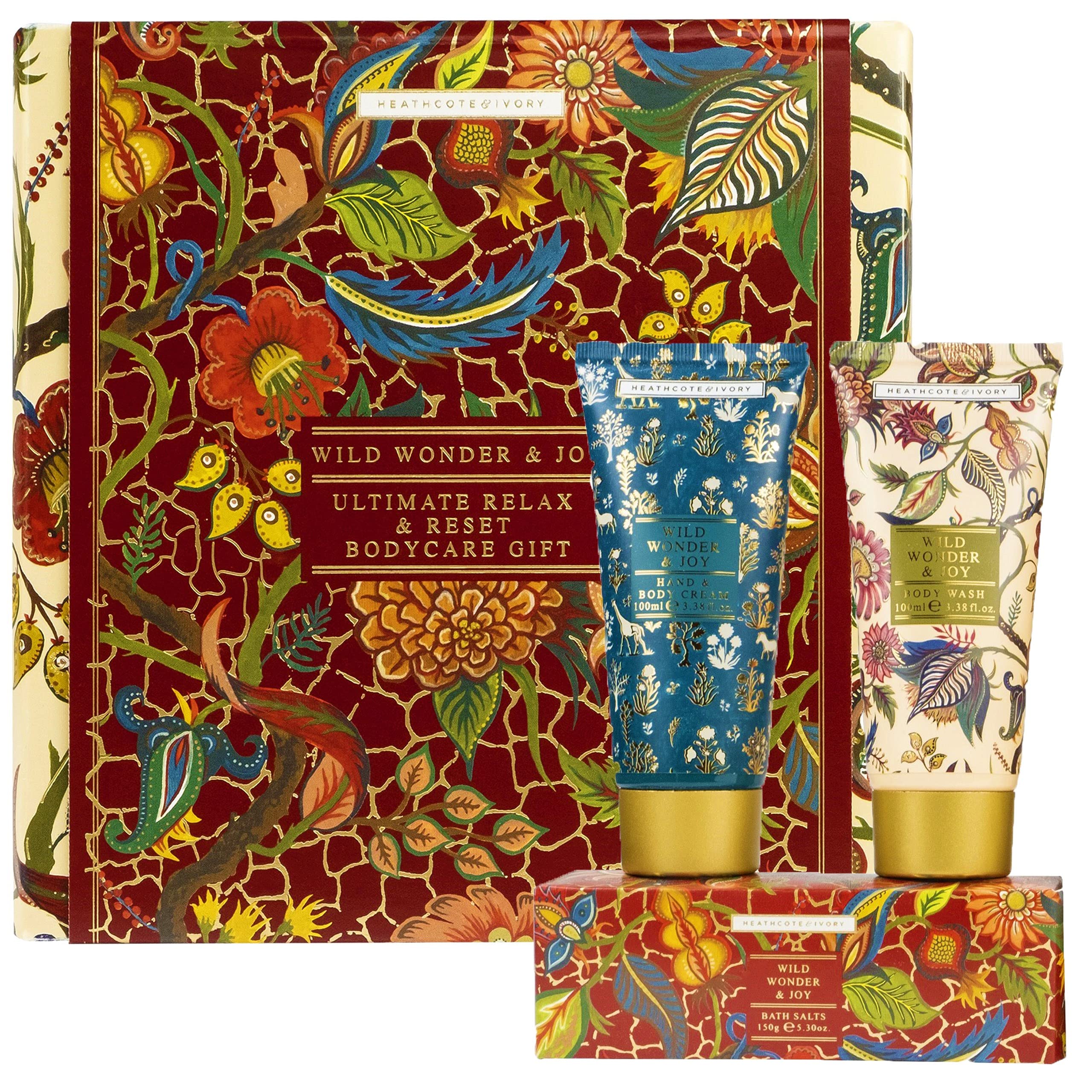 Heathcote & Ivory Wild Wonder & Joy Ultimate Relax & Reset Bodycare Gift Box With 100Ml Body Wash, 100Ml Hand & Body Cream And 150G Bath Salts)